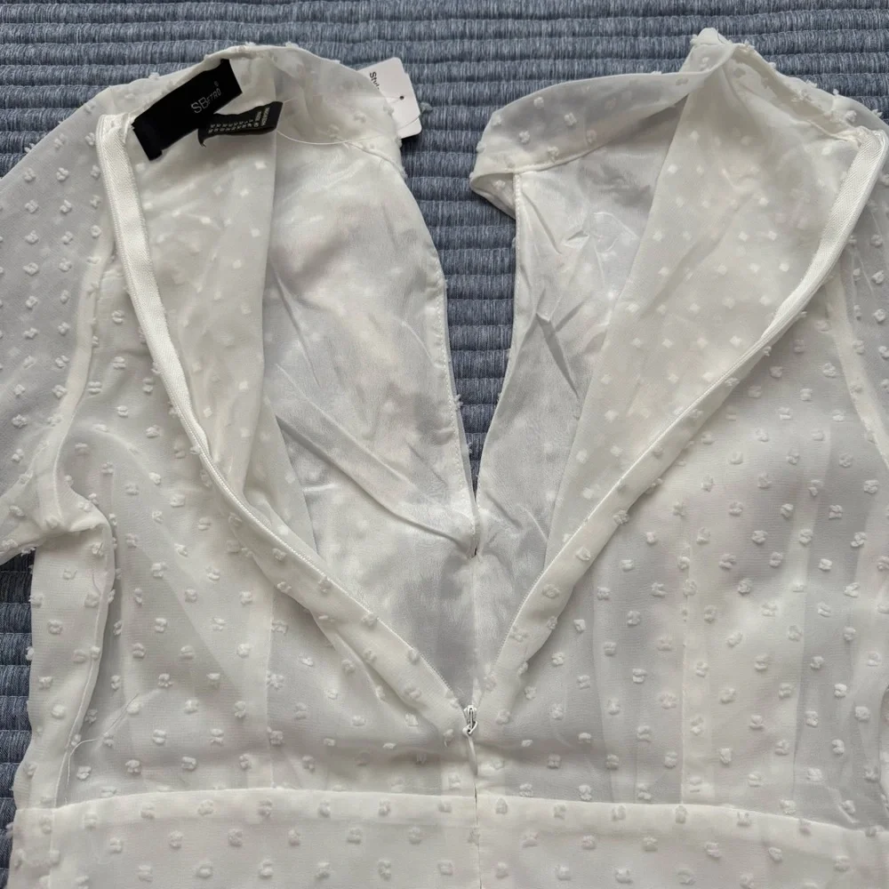 NWT SBerto White Swiss Dot Floral Lace Lined Sheer Long Sleeves Dress Size XS - Picture 15 of 15